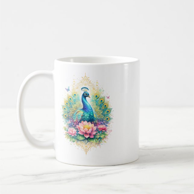 Indischer Frühling - Pfau mit Lotus Coffee Mug (Left)