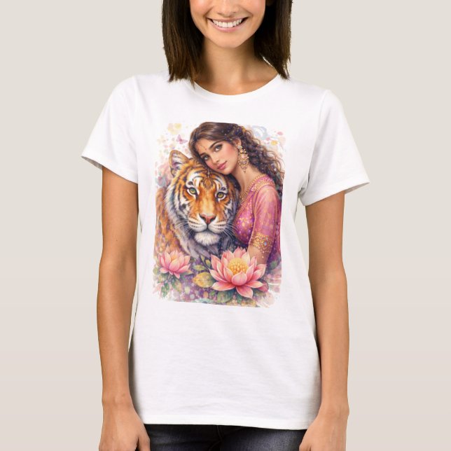 Indischer Frühling - Porträt Prinzessin & Tiger T-Shirt (Front)