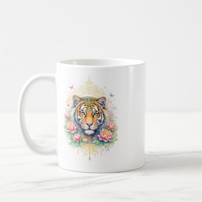 Indischer Frühling - Tiger mit Blumen Coffee Mug (Left)