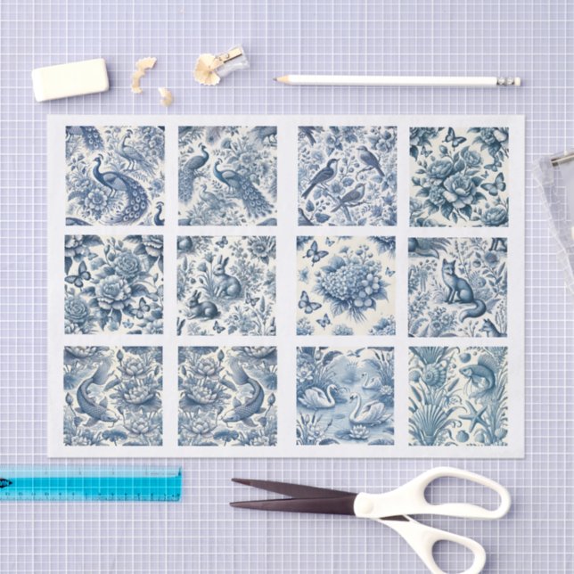 Individual Blue Chinoiserie Inspired Decoupage Tissue Paper (Craft)