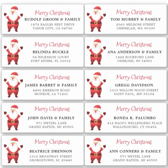 Individual Christmas card mailing address labels (Front)