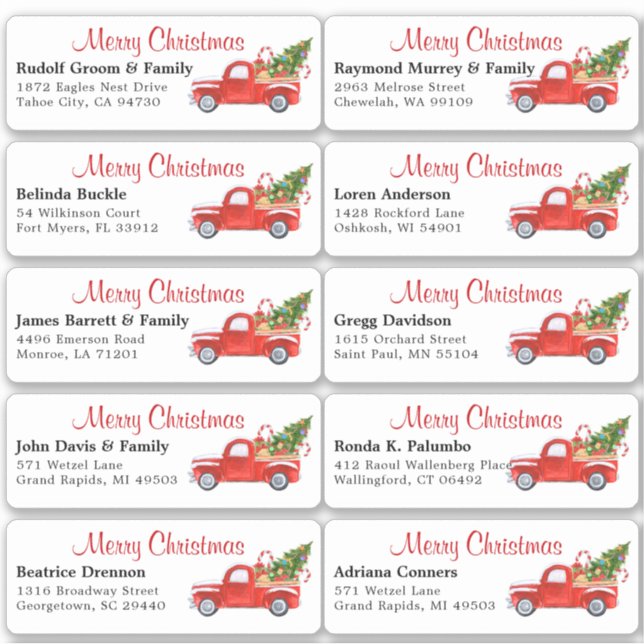 Individual holiday name address labels Sticker (Front)