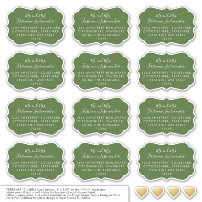 Individual Mailing Labels Unique Shape Green (Front)