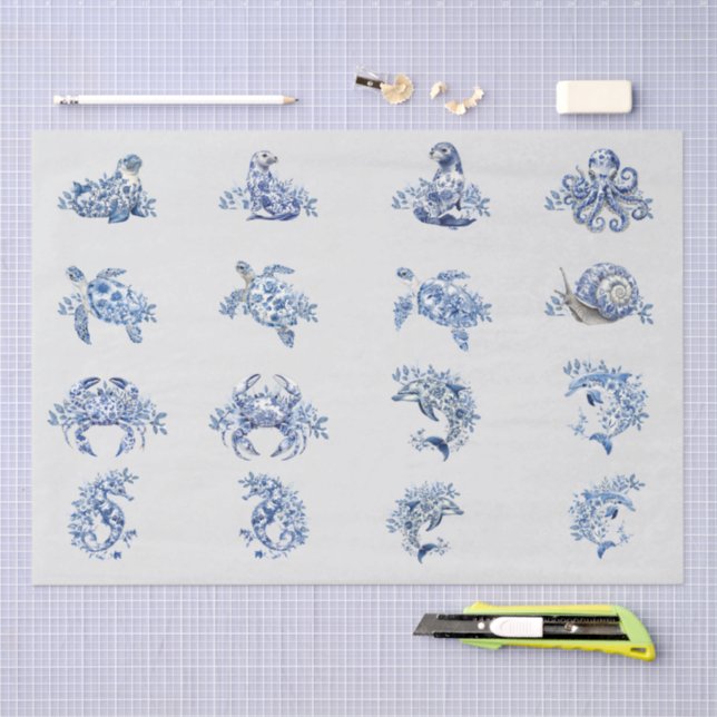Individual Vintage Inspired Blue White Delft Tissue Paper (Craft)