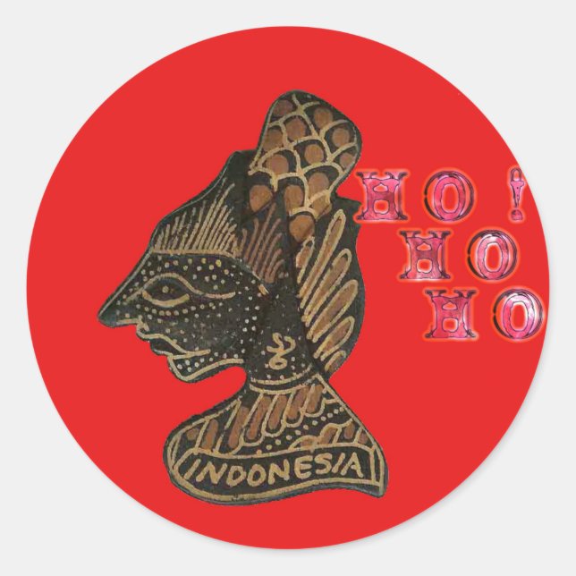 Indonesi Shadow Puppet Hohoho Design on Red canvas Classic Round Sticker (Front)