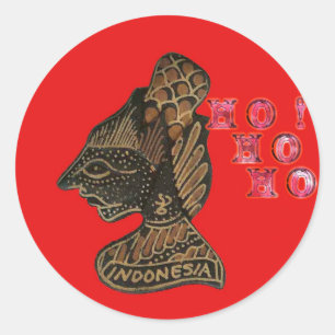 Indonesi Shadow Puppet Hohoho Design on Red canvas Classic Round Sticker