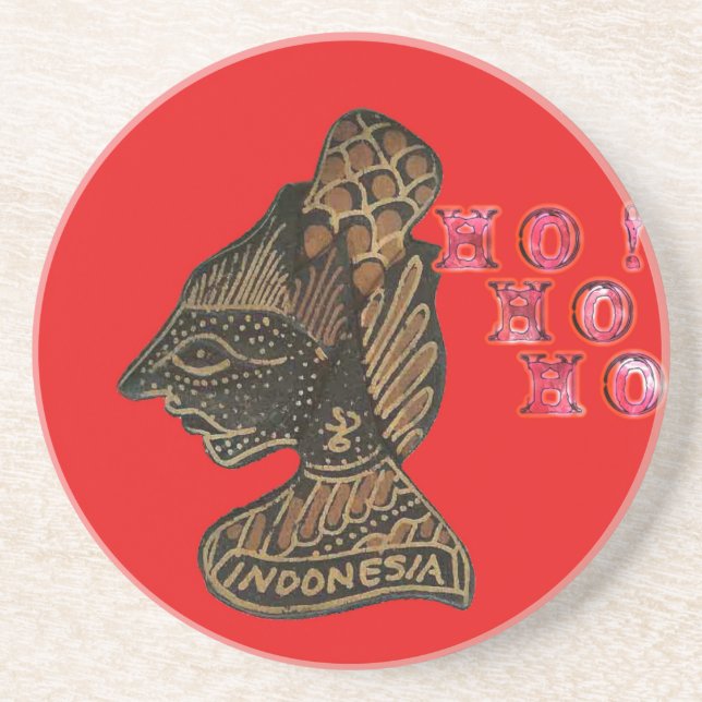 Indonesi Shadow Puppet Hohoho Design on Red canvas Coaster (Front)