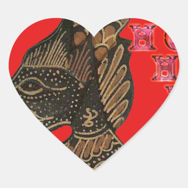 Indonesi Shadow Puppet Hohoho Design on Red canvas Heart Sticker (Front)