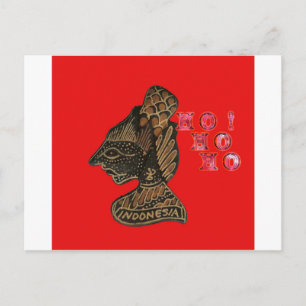 Indonesi Shadow Puppet Hohoho Design on Red canvas Holiday Postcard