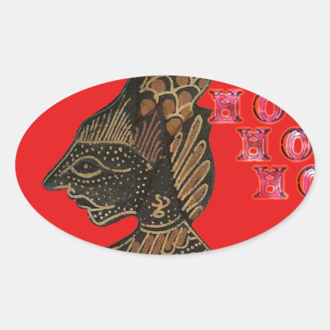 Indonesi Shadow Puppet Hohoho Design on Red canvas Oval Sticker (Front)
