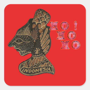 Indonesi Shadow Puppet Hohoho Design on Red canvas Square Sticker