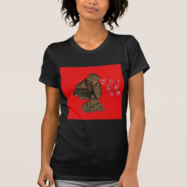 Indonesi Shadow Puppet Hohoho Design on Red canvas T-Shirt (Front)