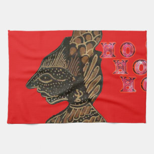 Indonesi Shadow Puppet Hohoho Design on Red canvas Tea Towel