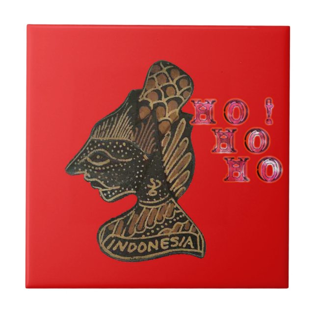Indonesi Shadow Puppet Hohoho Design on Red canvas Tile (Front)