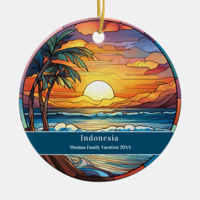 Indonesia Custom Beach Vacation Ceramic Ornament (Front)