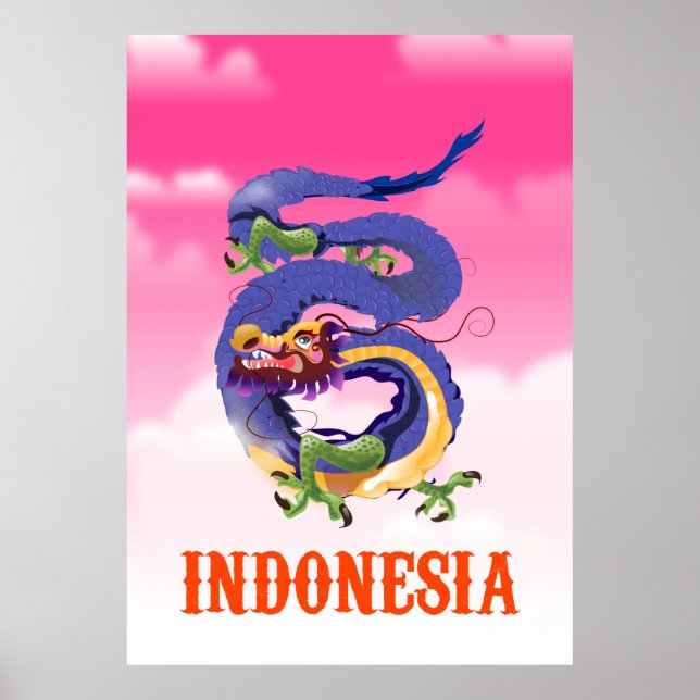 Indonesia Dragon retro travel poster (Front)