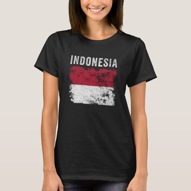 Indonesia Flag Distressed Men Women Kids Indonesia T-Shirt (Front)
