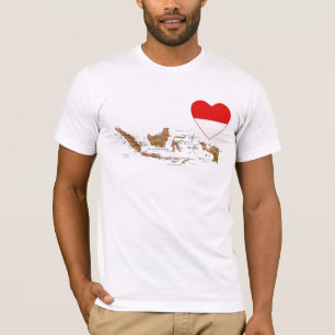 Indonesia Flag Heart and Map T-Shirt