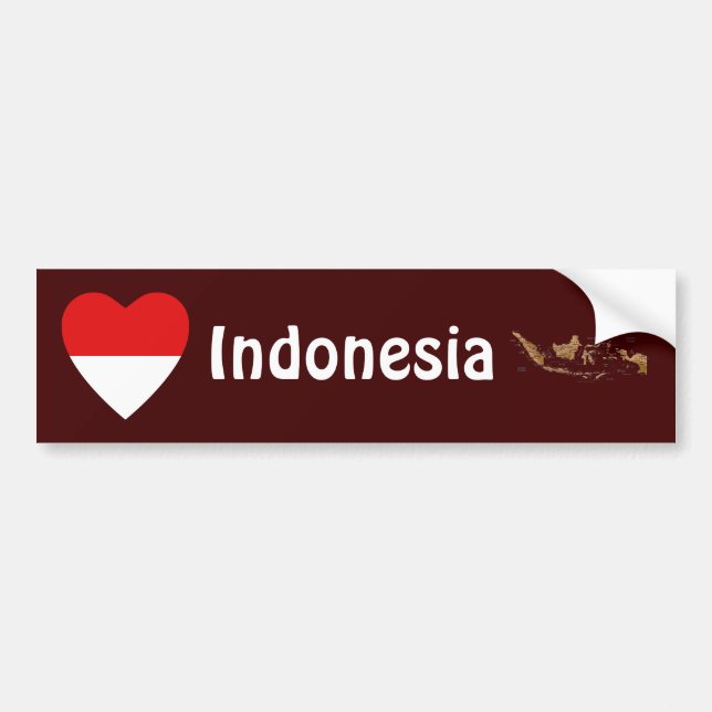Indonesia Flag Heart + Map Bumper Sticker (Front)