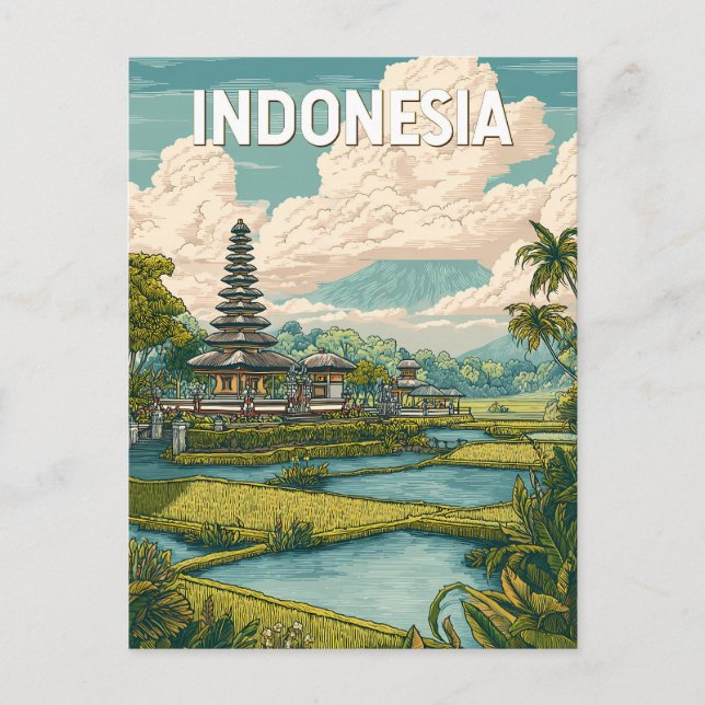 Indonesia Illustration Travel Art Vintage Postcard (Front)