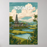 Indonesia Illustration Travel Art Vintage