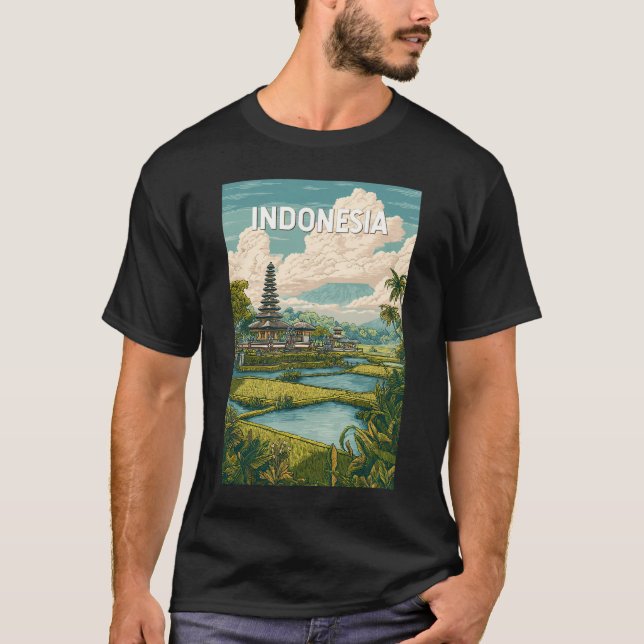 Indonesia Illustration Travel Art Vintage T-Shirt (Front)