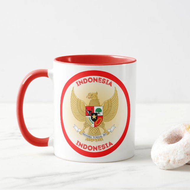 Indonesia National Emblem Circle Shape Mug (With Donut)