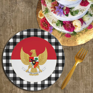 Indonesia Plate, buffalo plaid & Indonesian Flag Paper Plate