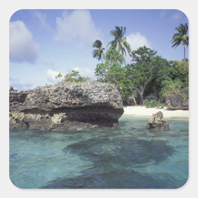 Indonesia. Rock formations along shore Square Sticker (Front)