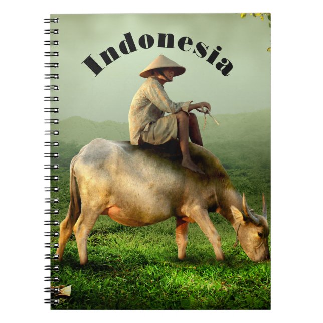 Indonesia Scenic landscape with Buffalo and Farmer Notebook (Front)