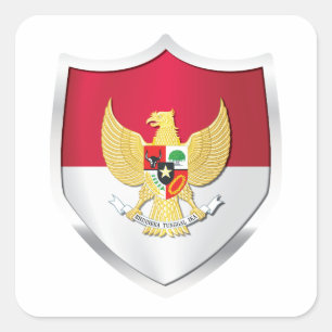 Indonesia Silver Shield Flag Square Sticker