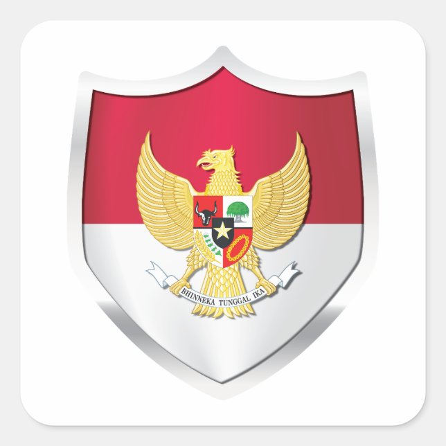 Indonesia Silver Shield Flag Square Sticker (Front)