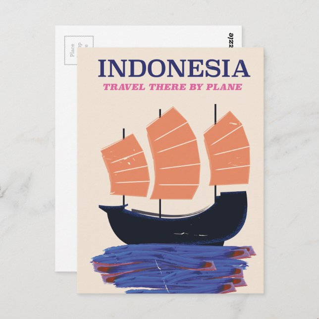Indonesia vintage style travel poster postcard (Front/Back)