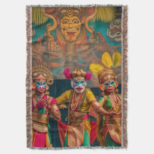 Indonesian Bali Masked Dancers  Throw Blanket