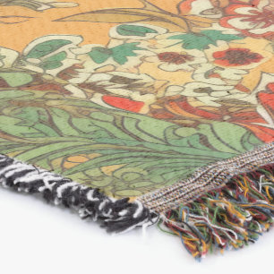 Indonesian Batik Balinese Style Yellow Orange Throw Blanket