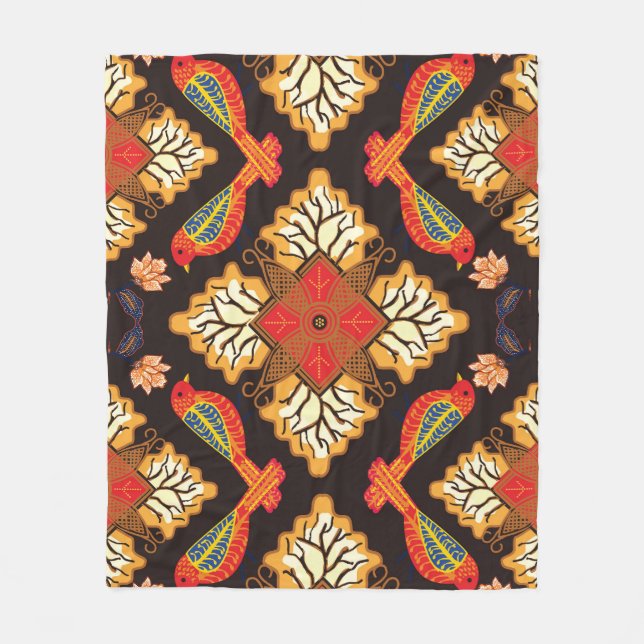 Indonesian batik: flora fauna motif. fleece blanket (Front)