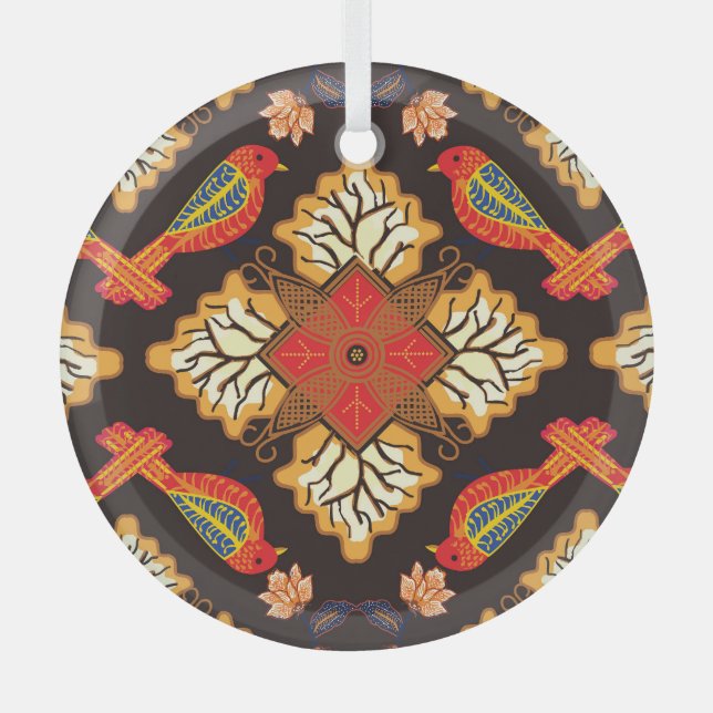 Indonesian batik: flora fauna motif. glass tree decoration (Front)