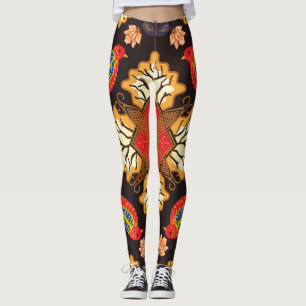 Indonesian batik: flora fauna motif. leggings