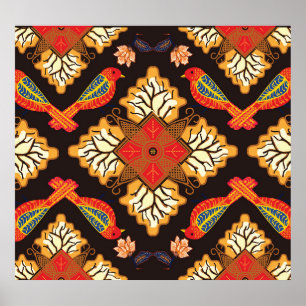 Indonesian batik: flora fauna motif. poster