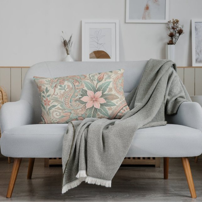  Indonesian Batik Floral Pattern Boho Pink Blue  Lumbar Cushion (Creator Uploaded)