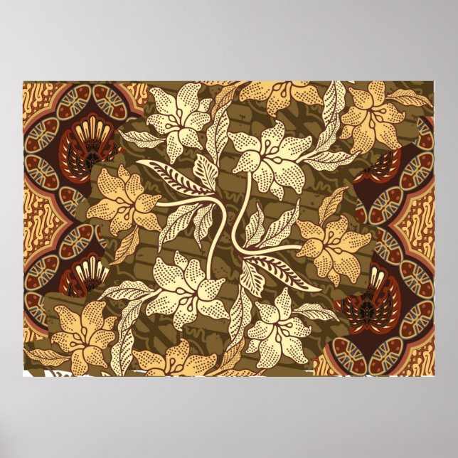 Indonesian batik motifs with flora and fauna patte poster (Front)