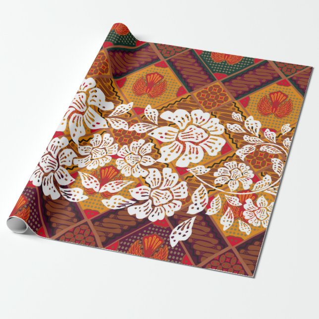 Indonesian batik motifs with very distinct plant a wrapping paper (Unrolled)