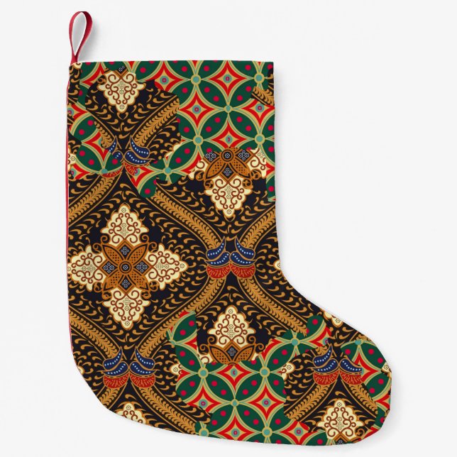Indonesian batik motifs with very distinctive plan small christmas stocking (Front)