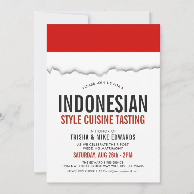 Indonesian Cuisine | Party Flag White Invite (Front)