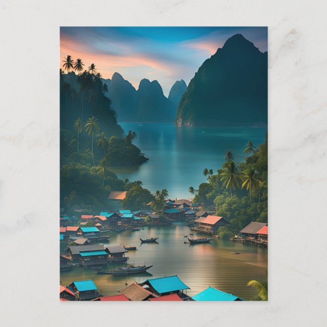 Indonesian Fishing Village  Postcard (Front)