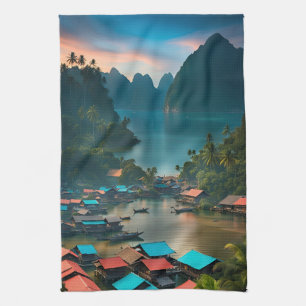 Indonesian Fishing Village Tea Towel