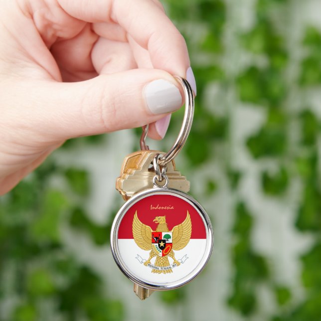 Indonesian flag, emblem & Indonesia holiday /sport Key Ring (Hand)