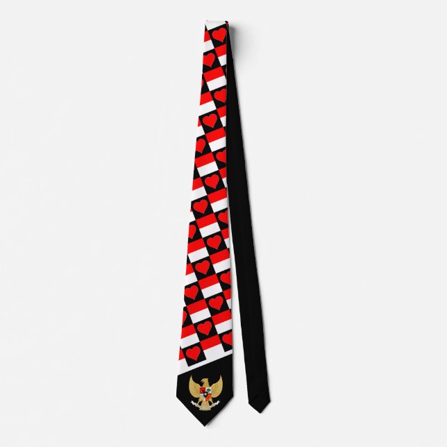 Indonesian Flag Heart Pattern Emblem of Indonesia Tie (Front)