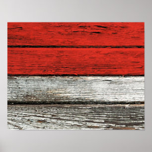 Indonesian Flag with Rough Wood Grain Effect Poster