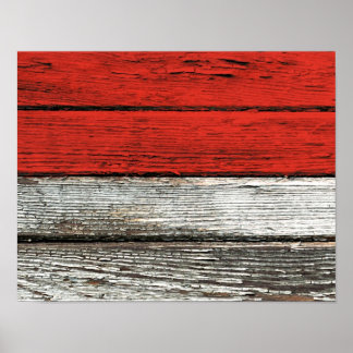 Indonesian Flag with Rough Wood Grain Effect Poster